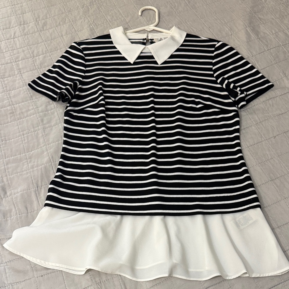 ECI Black and White Striped Blouse